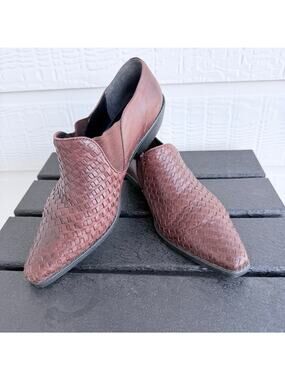 Colin Stuart Woven Leather Booties Womens 9 Brown Basket Weave Pointed Toe